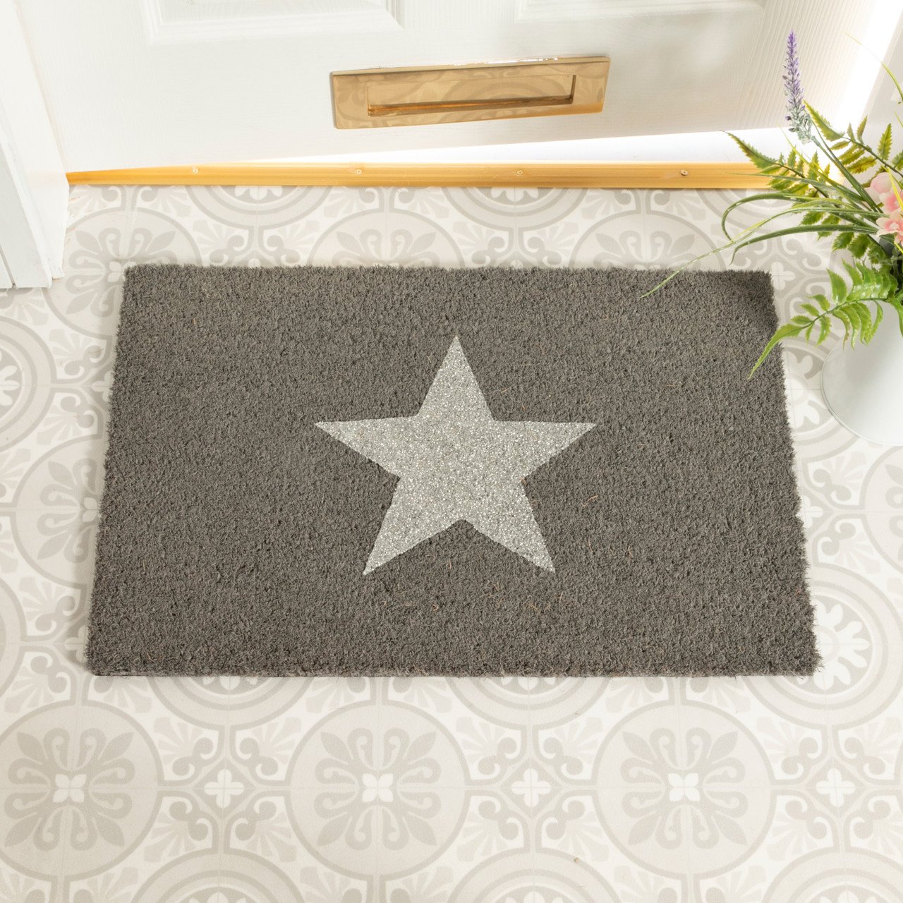 Grey Glitter Star Doormat Artsy Mats