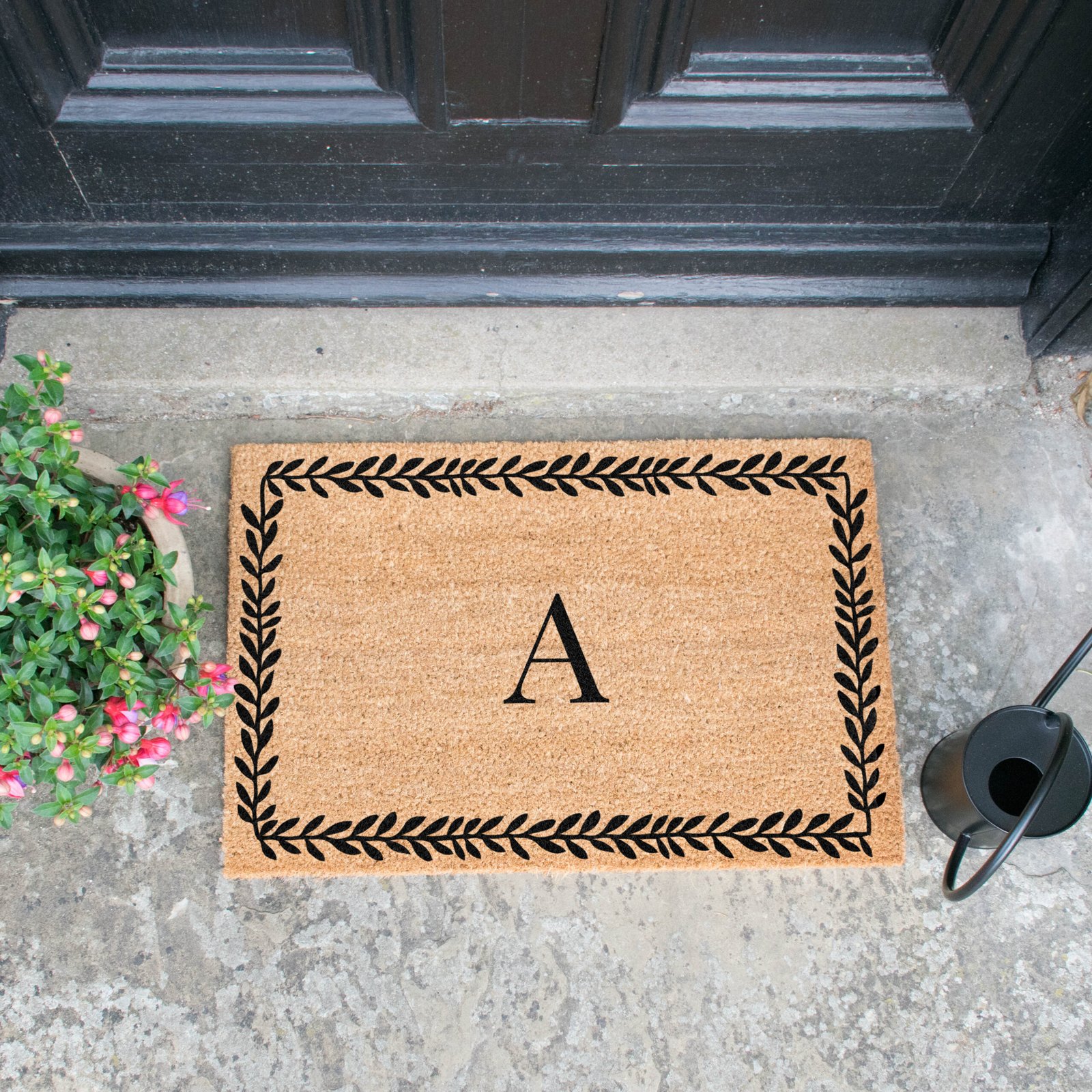 Regal Leaf Border Monogram Doormat Artsy Mats