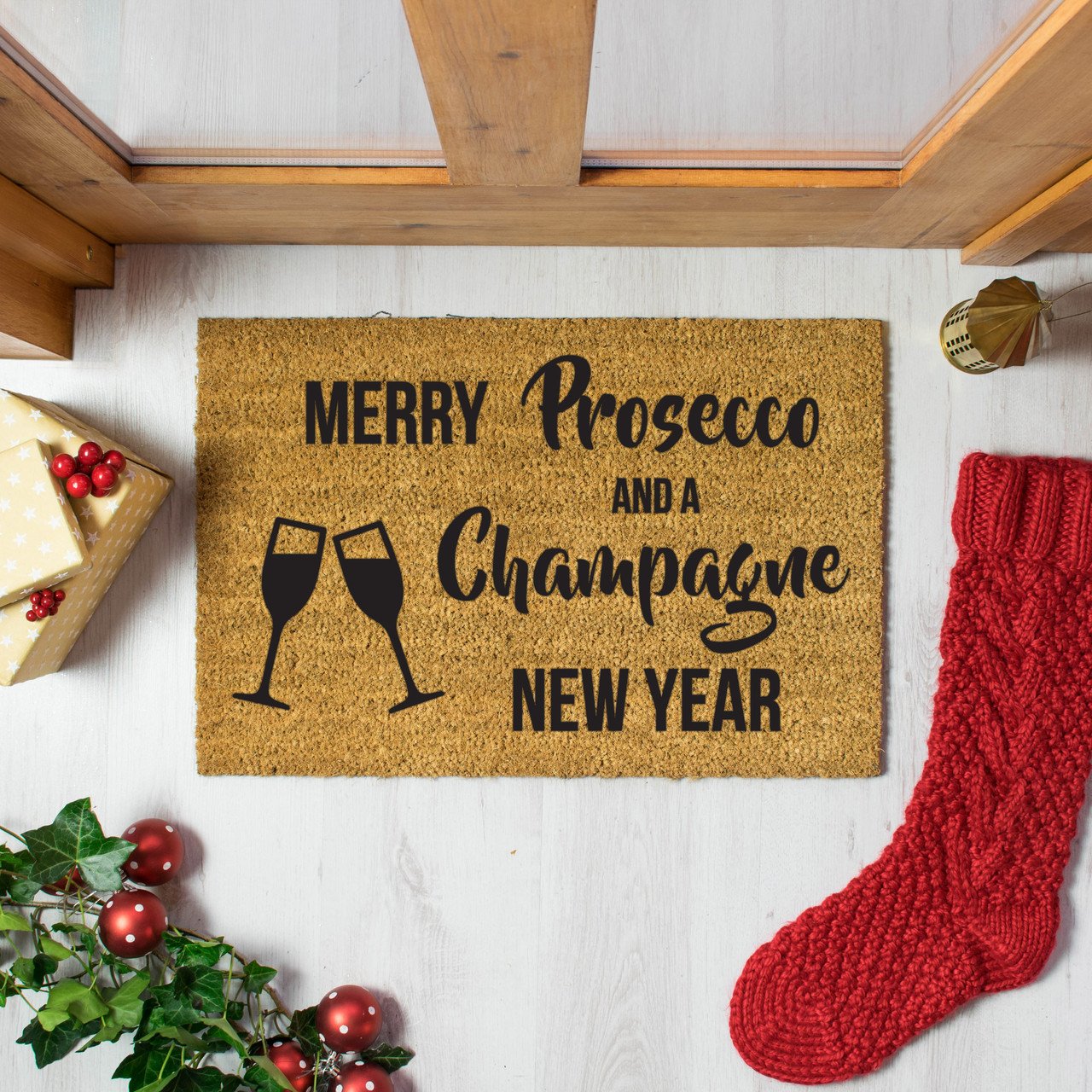 Merry Prosecco And Champagne New Year Doormat Artsy Mats