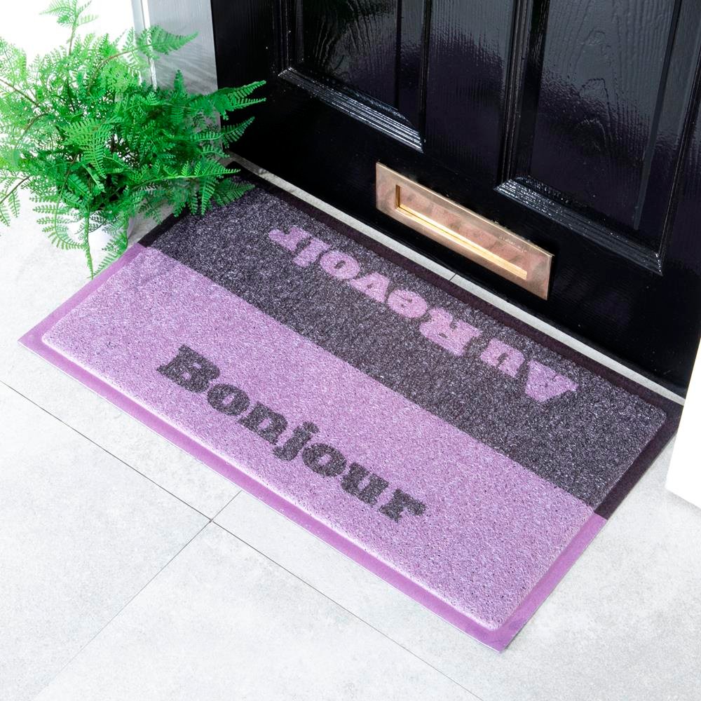 Purple Bonjour Au Revoir Doormat (70 x 40cm) Artsy Mats